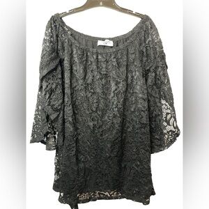 Daniali Black Lace Bell Sleeve Women's Top